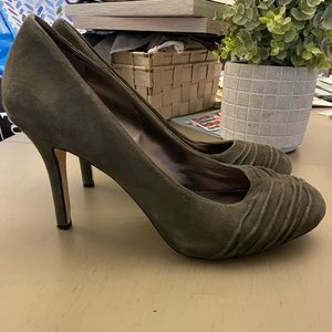Gray suede high heels